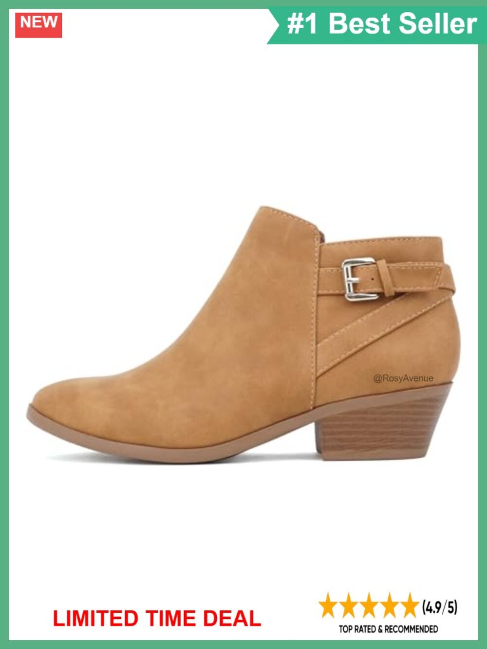 Faux Suede Western Ankle Bootie Stacked Block Heel Side Zip